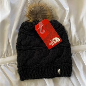 North Face beanie with fur Pom